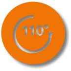logo orange  montrant le volet roulant à lames orientables s'orientant jusqu'a110°